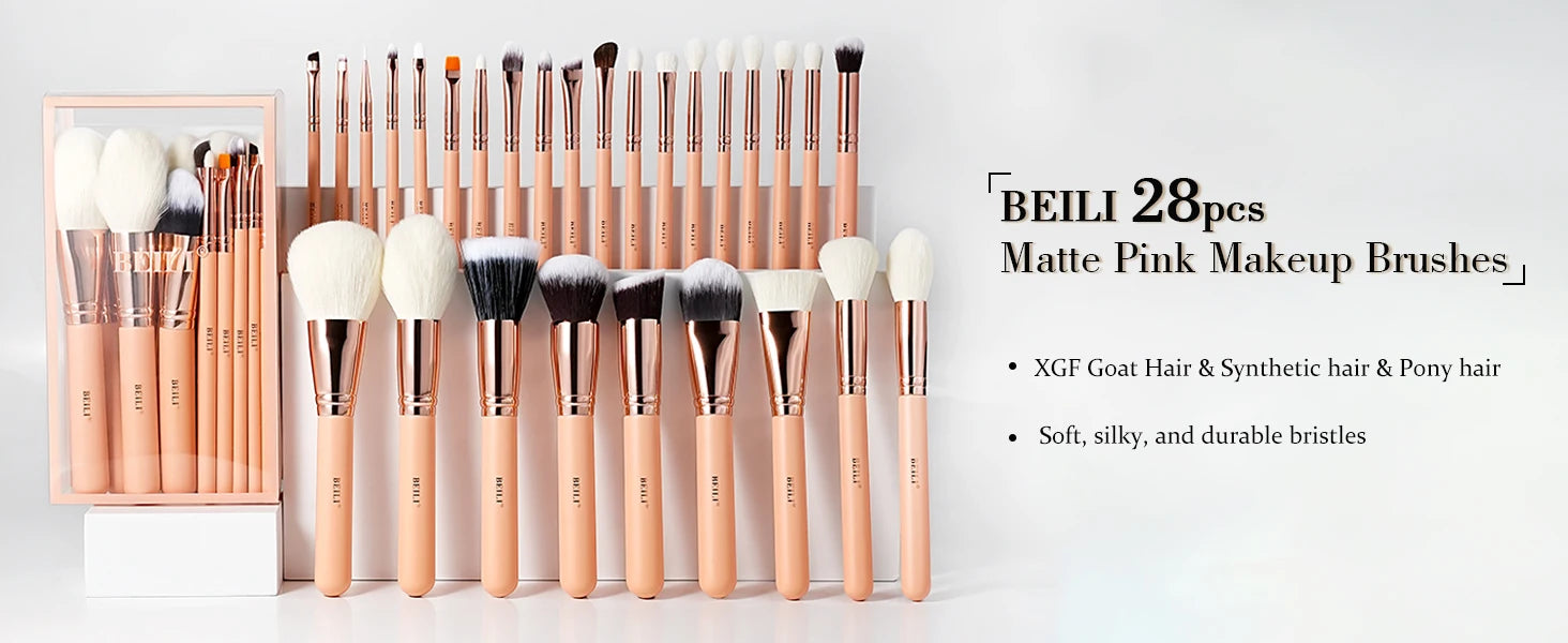 BEILI Pink Makeup Brushes High Quality Powder Foundation Blush Eyeshadow Make Up Brush Set  Natural Hair косметика