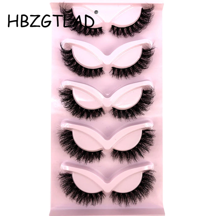 5 Pairs Cat Eye Lashes Natural Realistic Messy 3D Mink Lashes Fluffy Winged End Eye Elongated False Eyelashes Cilios Makeup Tool