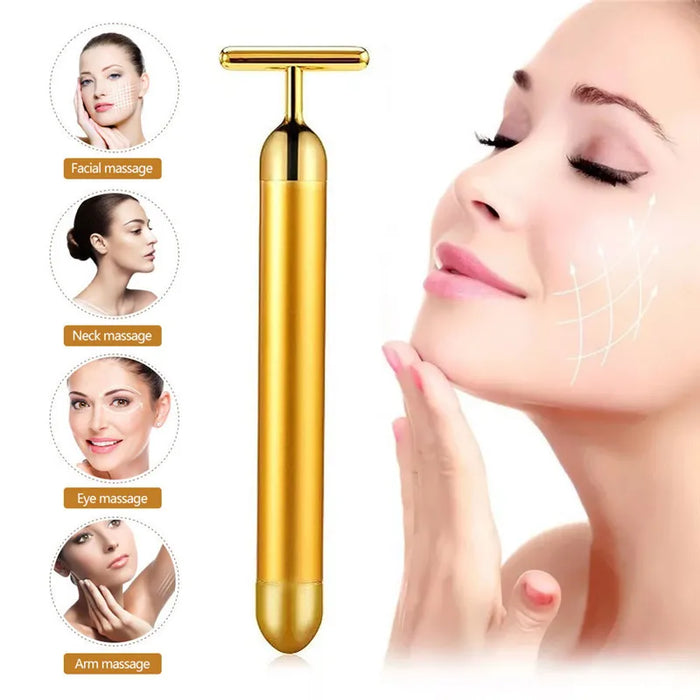 24k Gold Facial Slimming Face Beauty Bar Pulse Firming Facial Roller Massager Lift Skin Tightening Wrinkle Vibrating Tool