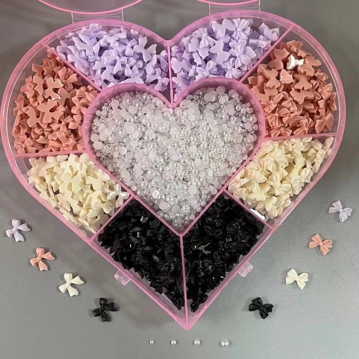 Professional Supply 900Pcs Mix Dopamine Dressing Resin Bow Pearl Heart Gem Kawaii Beauty Salon Long Nail Art Decoration Charms