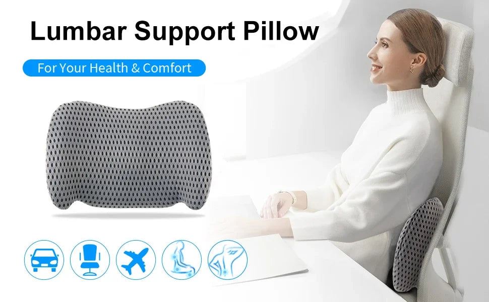 Lumbar Support Pillow,Memory Foam Lumbar Pillow with Adjustable Strap for BackPain Relief,Ideal Back Pillow for Car,Office Chair