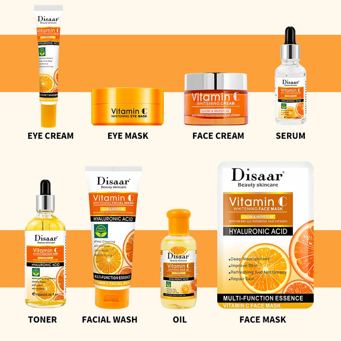 Disaar Vitamin C Facial Care Set Cream Mask Face Clean Moisturizing Serum VC Essence Repair Skin Care Set