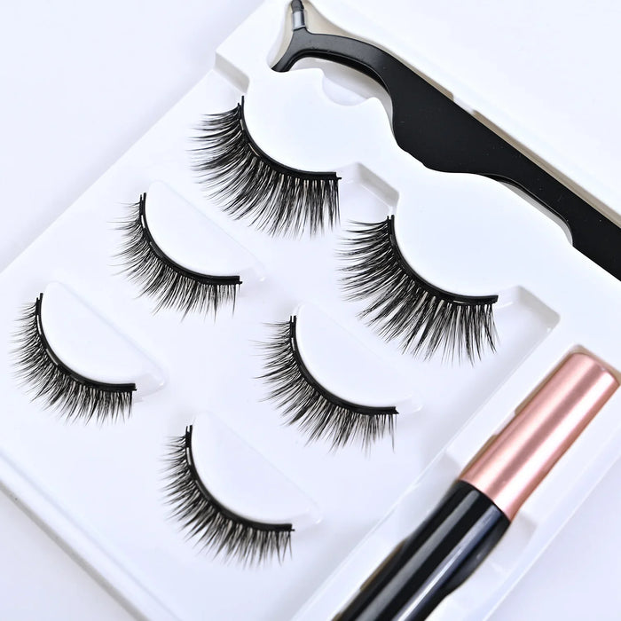 3/10Pairs Magnetic Eyelashes False Lashes Repeated Use Eyelashes Waterproof Liquid Eyeliner with Tweezer Makeup Set Fake Lashes