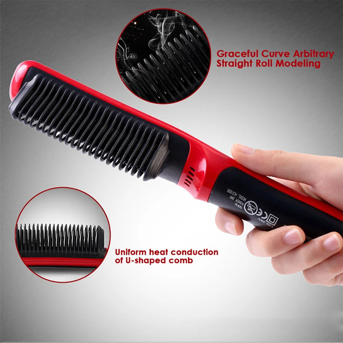 Ionic Hair Straightener Brush Ceramic Heating Straightening & Curls Anti Scald Feature Frizz-Free Silky Hair Straightening Comb