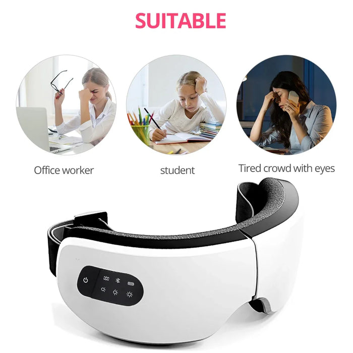 Updated Smart Eye Massager Hot Compress Bluetooth Music Heating Fatigue Relief Foldable USB Charging Eye Care