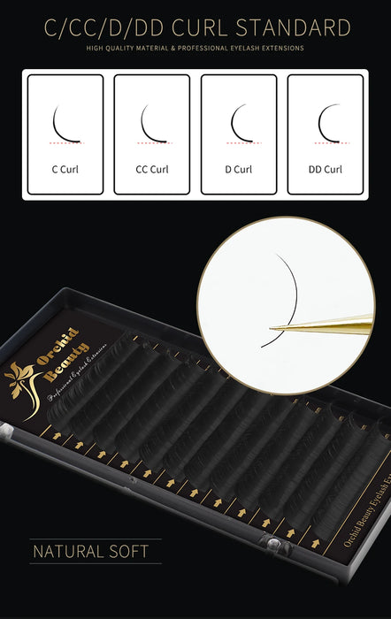 Orchid Beauty Wholesale Private Label C CC Curl Matte Black Classic Silk Eyelashes Individual Volume Lash extension