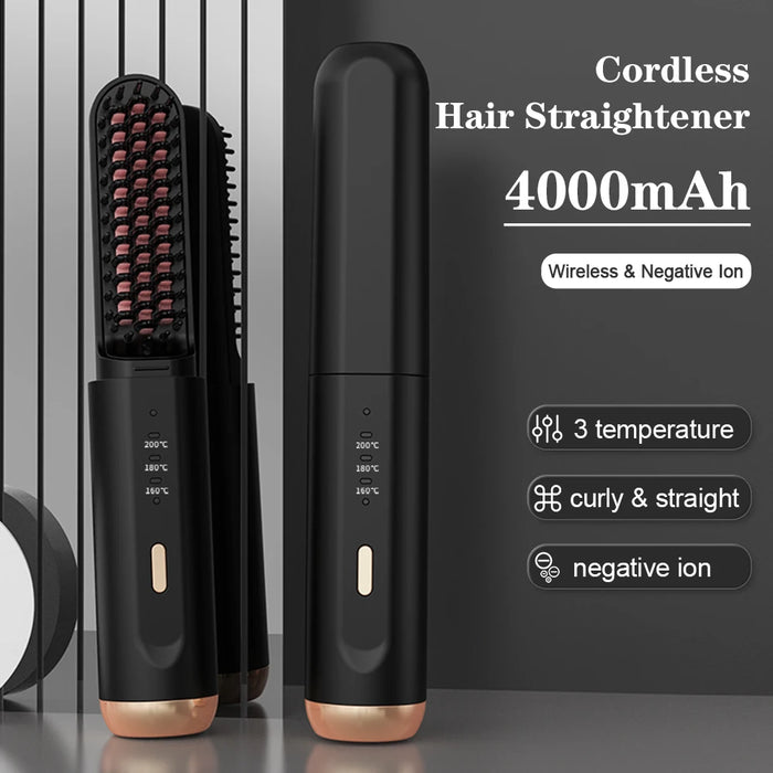 Cordless Beard Straightener for Men Portable Hair Straightener Brush Women Mini Electric Hair Brushes for Home Travel Hot Comb