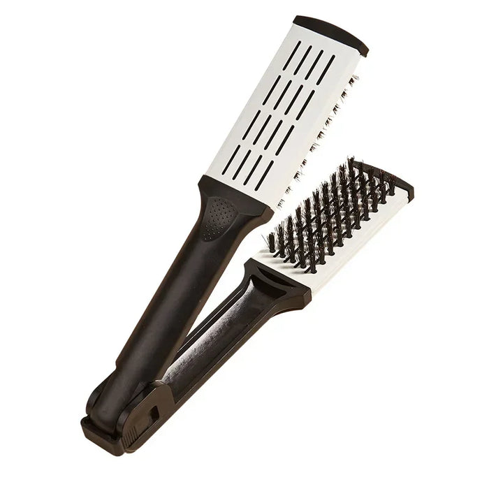 Pro Hairdressing Straightener Nylon Hair Straightening Double Brushes V Shape Comb Clamp Not Hurt Styling Tools DIY Home