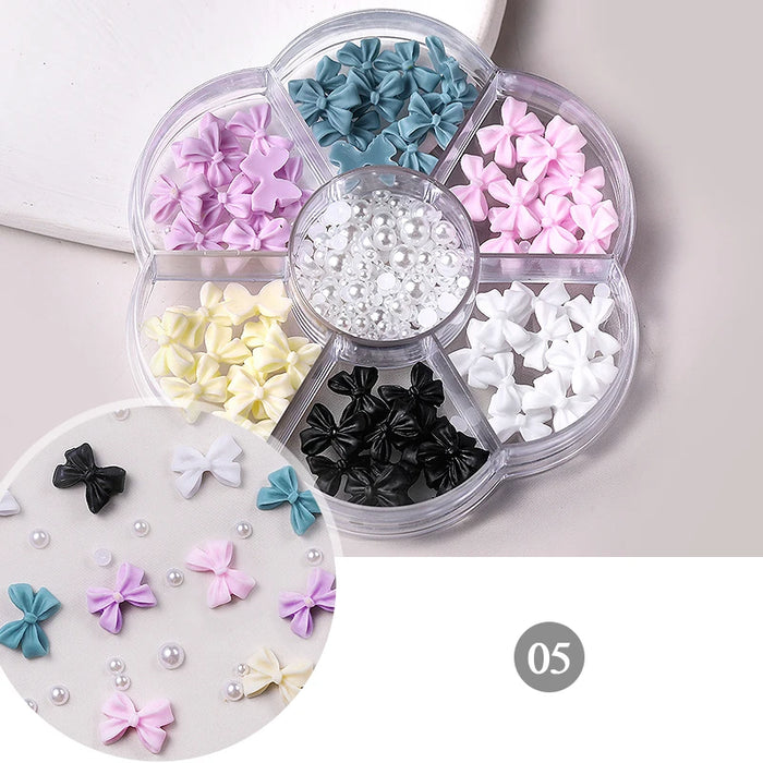 6Grids Acrylic Flower 3D Nail Art Decorations Resin Charms Gold Beads Caviar Pearl Mixed Rhinestones Accessories Manicure