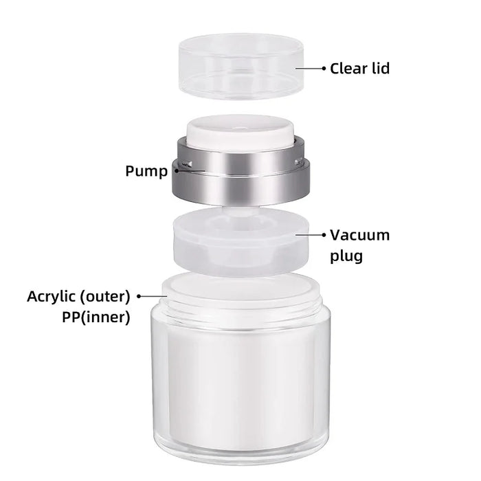 15/30/50g Empty Airless Pump Jar Refillable Acrylic Cream Bottle Vacuum Bottle Portable Size Container of Makeup Lotion Cosmetic