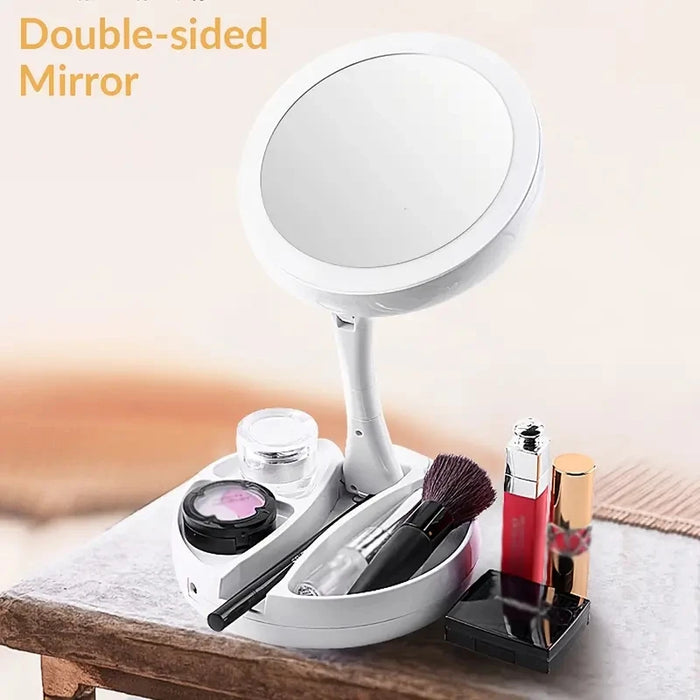 1pc Battery/USB Dual Purpose Double-Sided Mirror LED Makeup Mirror Portable Makeup Mirror Makeup Light With 10XMagnification