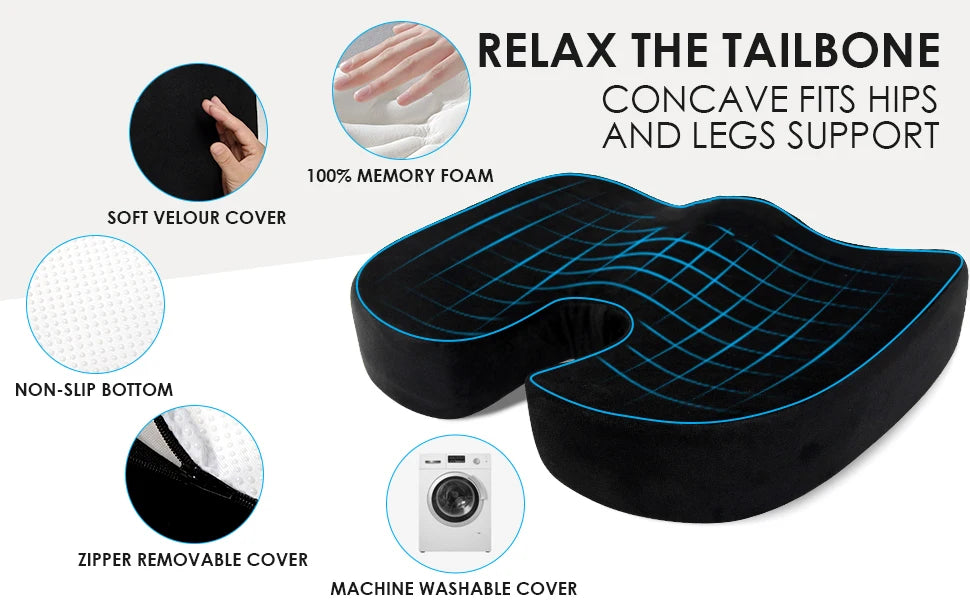 Travel Coccyx Seat Cushion Memory Foam U-Shaped Pillow for Chair Cushion Pad Car Office Hip Support Massage Orthopedic Pillow