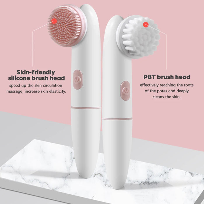 Electric Facial Cleanser Battery Powered Waterproof Vibrating Face Cleaning Brush 2 Speed Face Deep Washing Massaging Device