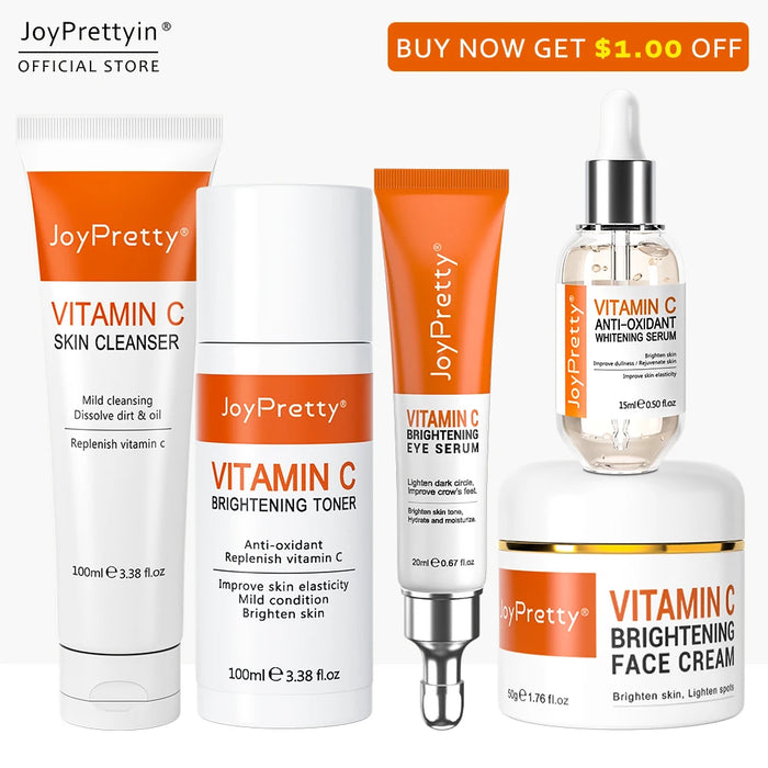 JoyPretty Vitamin C for Face Whitening Dark Spots Skin Care Set Cream Serum Cleaning Moisturizing Eye Creams Pore Skincare Kits