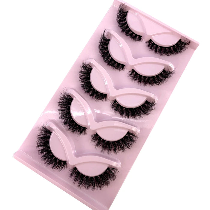 5 Pairs Cat Eye Lashes Natural Realistic Messy 3D Mink Lashes Fluffy Winged End Eye Elongated False Eyelashes Cilios Makeup Tool