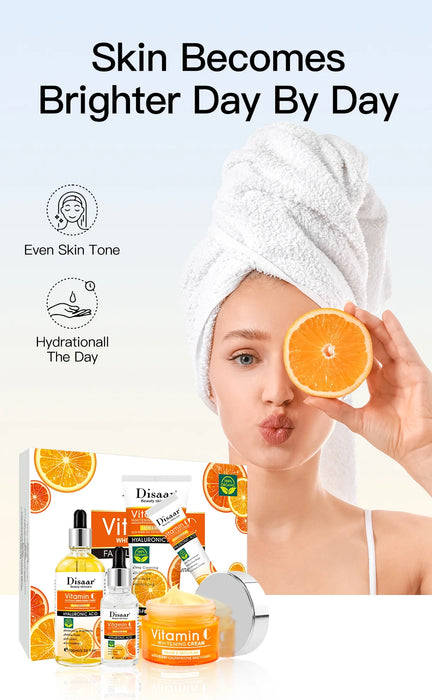 Disaar Vitamin C Facial Care Set Face Cleanser Fade Dark Circles Eye Cream Essence Lighten Spots VC Care