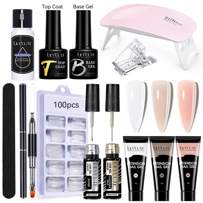 LILYCUTE 15ml Nail Extension Gel Kit With LED Lamp Full Manicure Tool Set Quick Finger Extend Acrylic Crystal Construction Gel