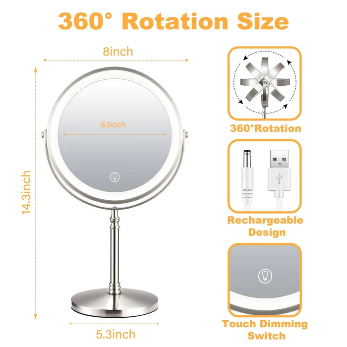 Makeup Mirror With Light Lamp 10x Magnifying Desktop Vanity Mirror Backlit Adjustable Light Standing Cosmetic Mirror