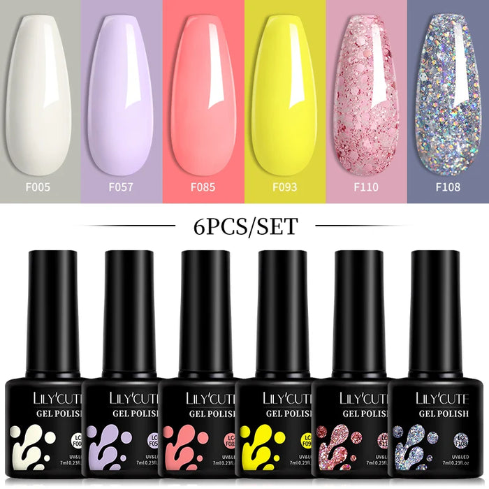 LILYCUTE 6Pcs/Set Fluorescent Gel Nail Polish Spring Summer Neon Color Semi Permanent Soak Off UV Nail Art Gel Varnish Kits