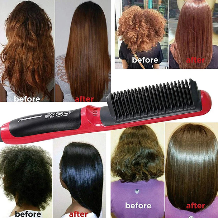 Ionic Hair Straightener Brush Ceramic Heating Straightening & Curls Anti Scald Feature Frizz-Free Silky Hair Straightening Comb