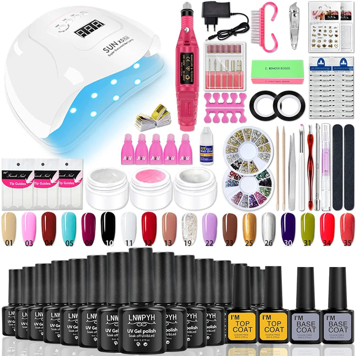 Manicure Set Acrylic Nail Kit With Nail Lamp Dryer Nail drill Machine Semi Permanent Varnish Acrylic Gel Poly Extension Gel Kit