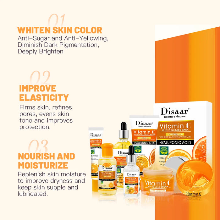 Disaar Vitamin C Facial Care Set Cream Mask Face Clean Moisturizing Serum VC Essence Repair Skin Care Set