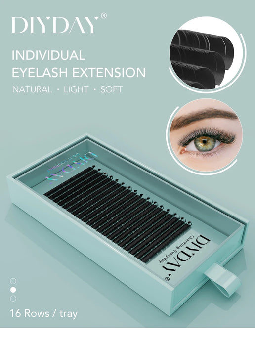 DIYDAY Individual Eyelash Extension Long Length Classic Lashes Extensions Trays Wholesale Matte Black Soft Mink Faux Eyelashes