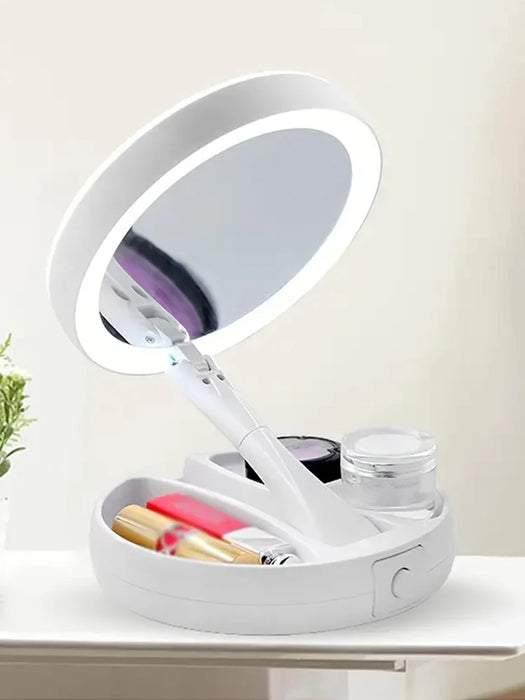 1pc Battery/USB Dual Purpose Double-Sided Mirror LED Makeup Mirror Portable Makeup Mirror Makeup Light With 10XMagnification