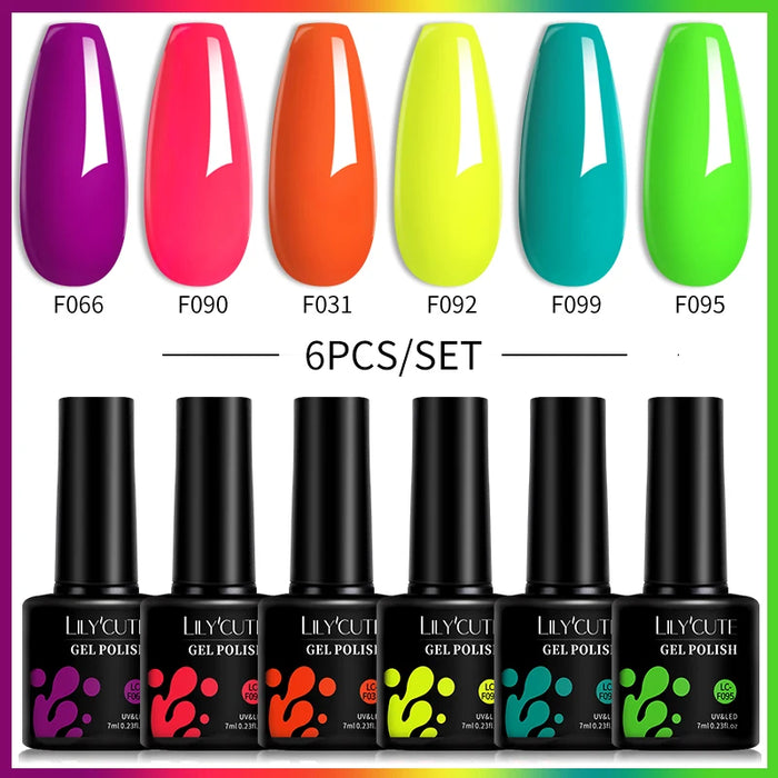 LILYCUTE 6Pcs/Set Gel Nail Polish Kit  Black White Red Fashion 6 Colors UV LED Nail Art Gel Semi Permanent Varnish