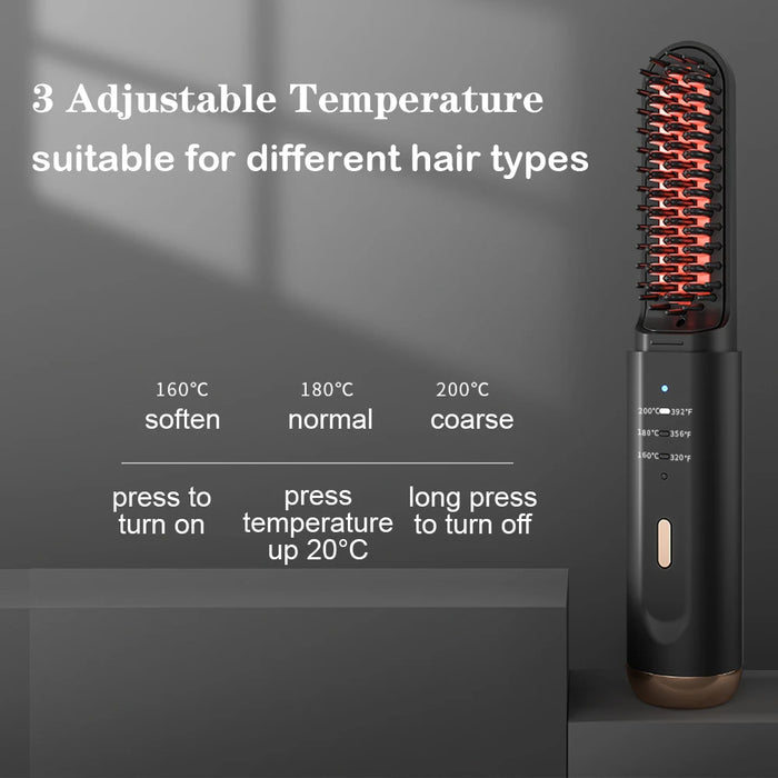 Cordless Beard Straightener for Men Portable Hair Straightener Brush Women Mini Electric Hair Brushes for Home Travel Hot Comb