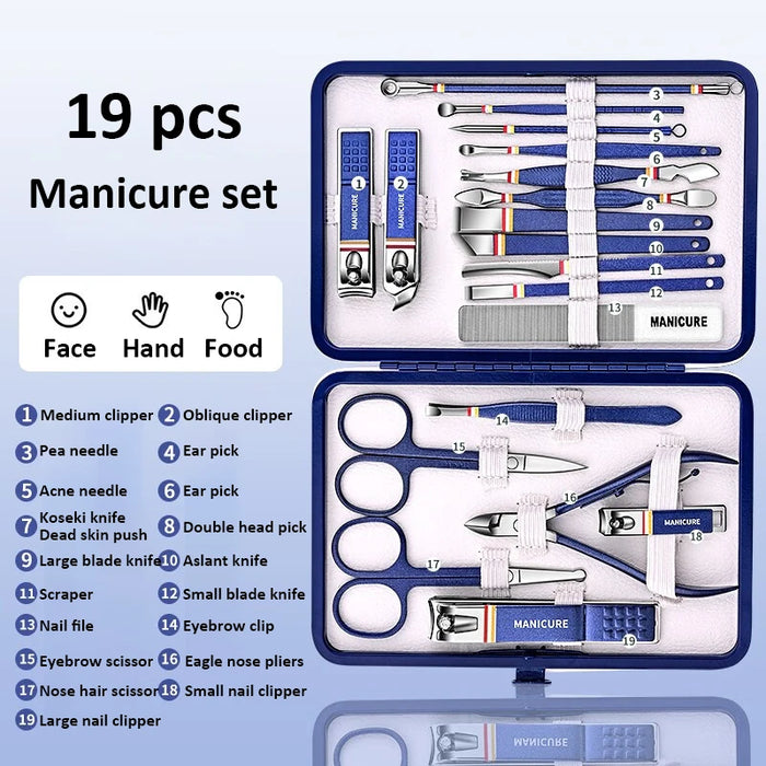 New 2023 High-quality 9-19pcs/set Nail Cutter Set Stainless Steel Nail Clippers Set Manicure Kits Scissors Makeup Beauty Tool