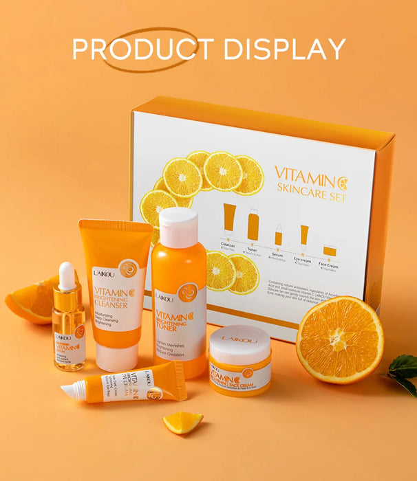 5 Pieces Vitamin C Skincare Set  Moisturizing Face Serum Brighten Cream Antiage Eye Cream Toner Facial Care Set for Dropshipping