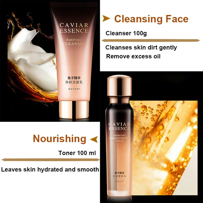 Caviar Antiwrinkle Moisturizing Hyaluronic Acid Facial Care Set Toner Antiaging Cleansing Brightening Eye Cream Skin Care Set