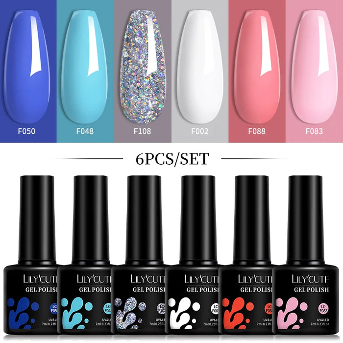 LILYCUTE 6Pcs/Set Fluorescent Gel Nail Polish Spring Summer Neon Color Semi Permanent Soak Off UV Nail Art Gel Varnish Kits