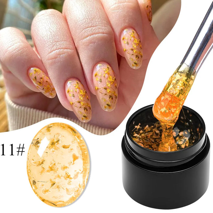 MEET ACROSS 5ml Pink Dried Flower Gel Nail Polish Natural Flower Fairy Nail Art Gel Soak Off UV LED Painting Varnishes For Nails