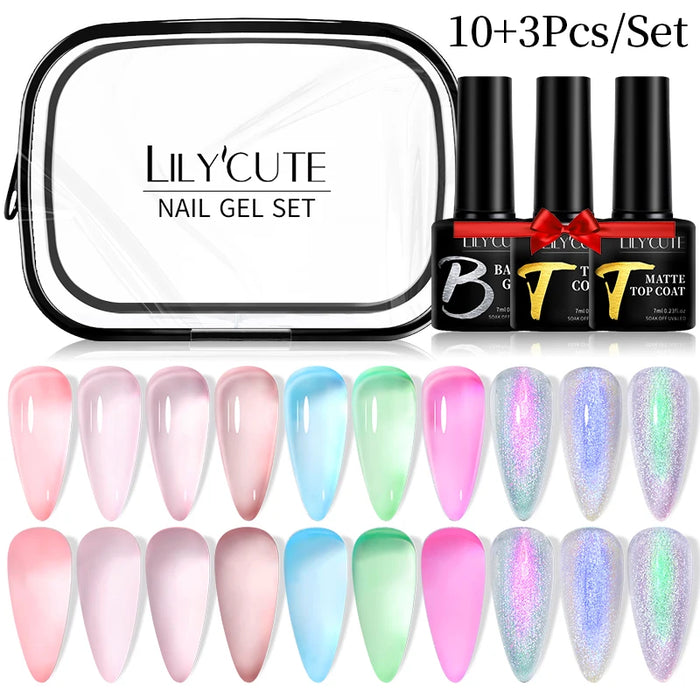 LILYCUTE 12/10PCS Gel Nail Polish Set Spring Summer Nude Glitter Color Semi Permanent Soak Off Manicure Nail Art UV Gel Varnish