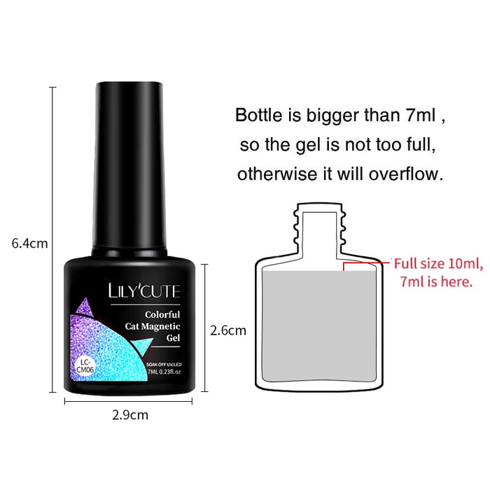 LILYCUTE 7ML Double Light Cat Magnetic Gel Polish Nail Art Sparkling Rainbow Gel Nail Polish Semi Permanent UV Magnet Gel Esmalt