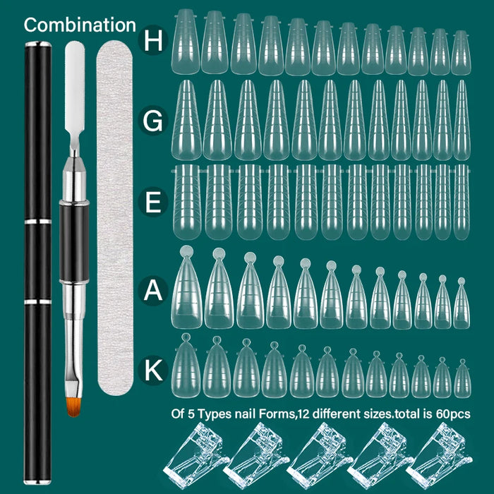 FILI Nails Art Tool Set Quick Building Mold Nail Brush Kit Dual Forms Nail Extension System With Nail Pen Gel Clips For Top Form