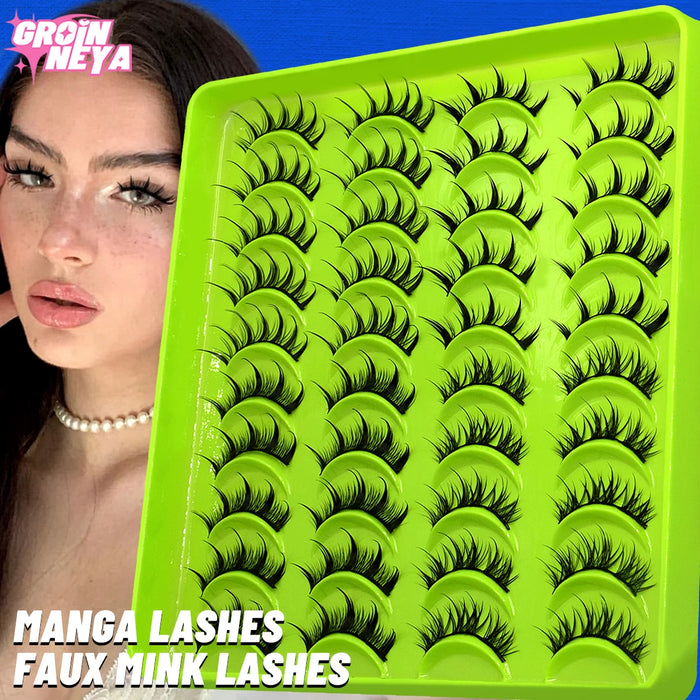 GROINNEYA Manga Lashes 5/7/9/20 Pairs 3D Mink Lashes Natural Eyelashes Soft Cross Wispy False Eyelashes Eyelash Extension