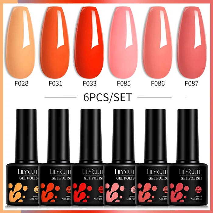 LILYCUTE 6Pcs/Set Gel Nail Polish Kit  Black White Red Fashion 6 Colors UV LED Nail Art Gel Semi Permanent Varnish