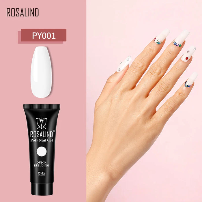 Rosalind Clear White Poly Nail Gel UV Builder Acrylic Liquid Quick Extension Nail Art Tip Glitter Poly Crystal Gel Top Base Coat