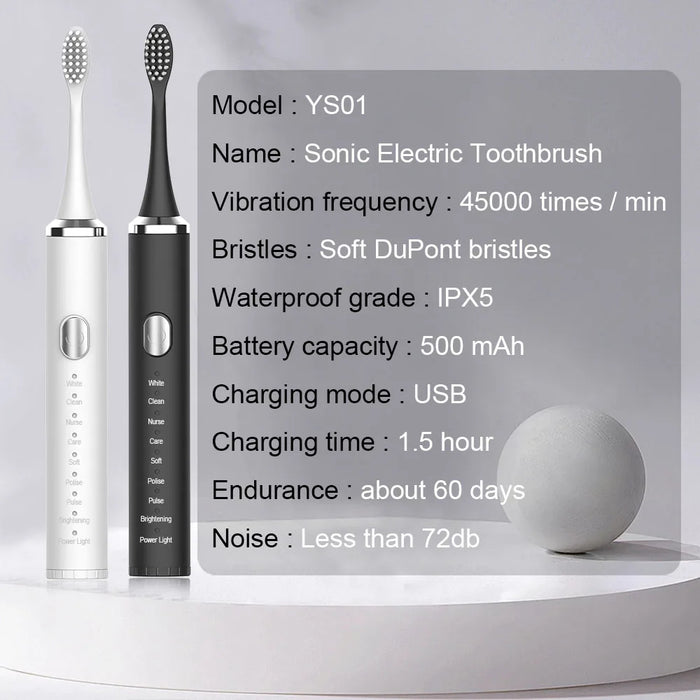 Electric Toothbrush Sonic Vibration Tooth Brushes For Teeth Whitening Oral Care Cleaner USB Rechargeable Toothbrush for Adult