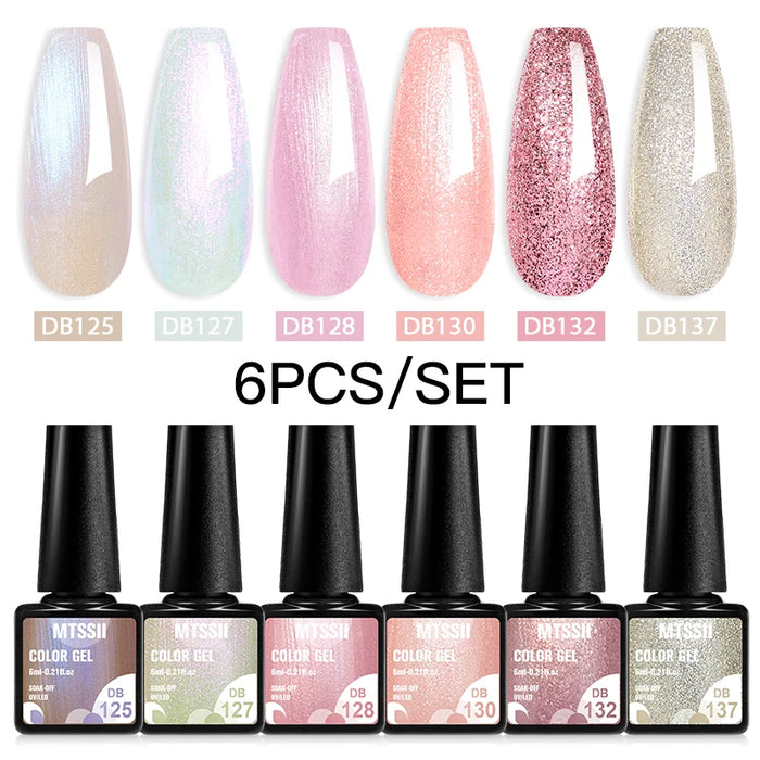 6PCS/SET Glitter Bright Pink Peach Gel Nail Polish Kit Spring Colorful Semi Permanent Soak Off Art UV Gel Varnish For Manicure