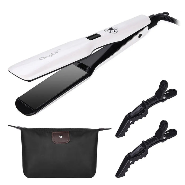 CkeyiN 44mm Tourmaline Ceramic Hair Straightener LCD Display Fast Heating Flat Iron Adjustable Temperature Straightening Iron