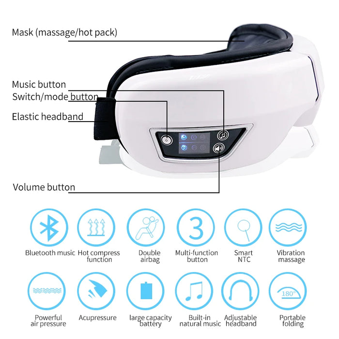 Eye Massager With Heat Smart Airbag Vibration Eye Care Compress Bluetooth Music Eye Massage Relax Fatigue Foldable Portable