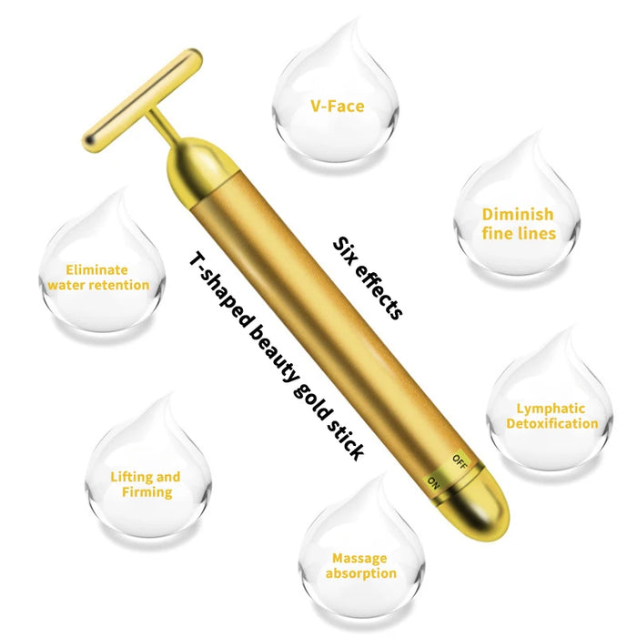 T-Shape Facial Massager Vibrating Beauty Bar 24K Electric Face Slimming Rod Golden Stick Tightening Skin Electric Massage Roller