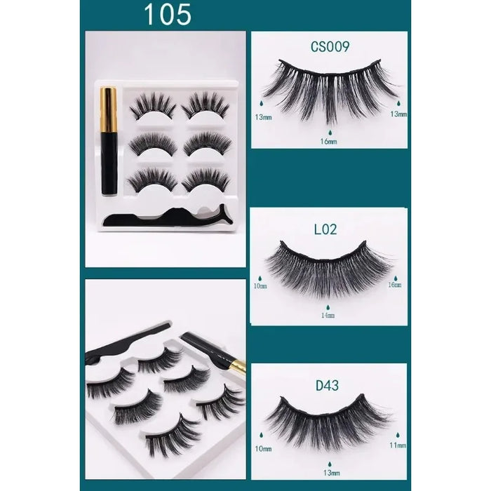 3/10Pairs Magnetic Eyelashes False Lashes Repeated Use Eyelashes Waterproof Liquid Eyeliner with Tweezer Makeup Set Fake Lashes