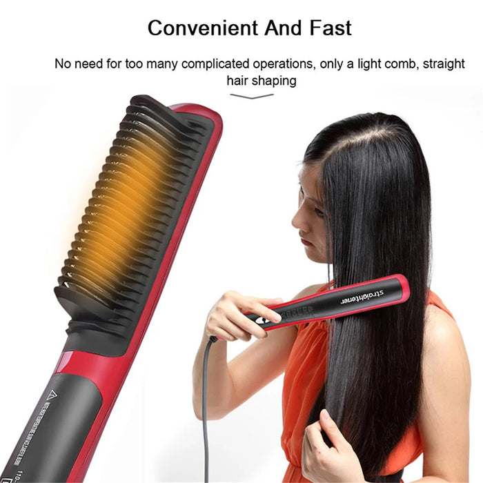 Ionic Hair Straightener Brush Ceramic Heating Straightening & Curls Anti Scald Feature Frizz-Free Silky Hair Straightening Comb