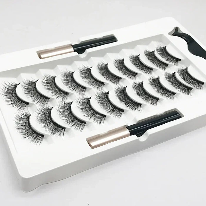 3/10Pairs Magnetic Eyelashes False Lashes Repeated Use Eyelashes Waterproof Liquid Eyeliner with Tweezer Makeup Set Fake Lashes