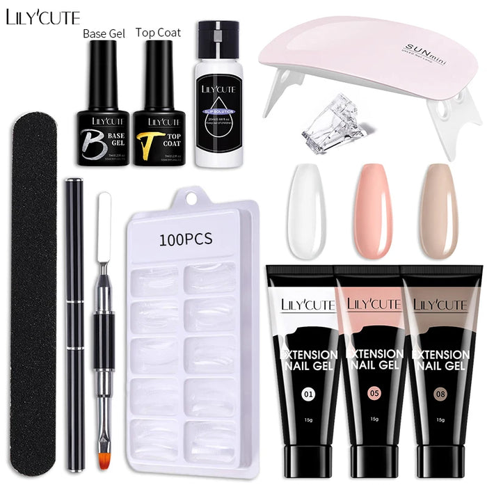 LILYCUTE 15ml Nail Extension Gel Kit With LED Lamp Full Manicure Tool Set Quick Finger Extend Acrylic Crystal Construction Gel